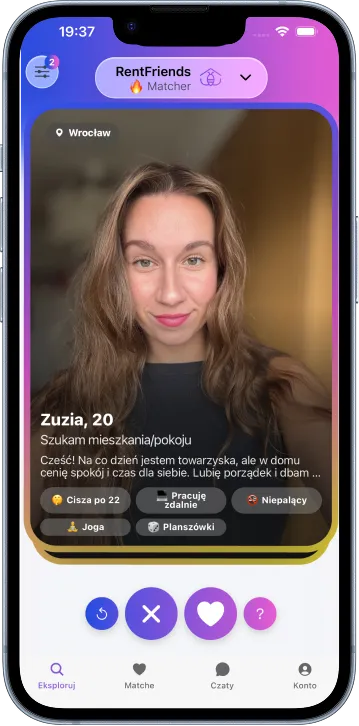 Profil kandydata na współlokatora w aplikacji RentFriends