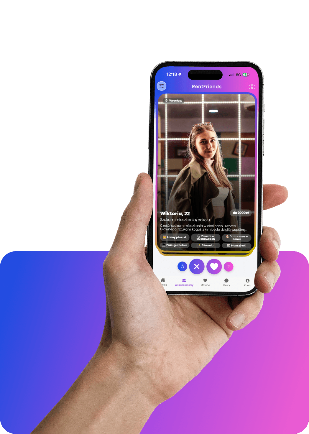 The RentFriends app showing the profile of someone looking for a room